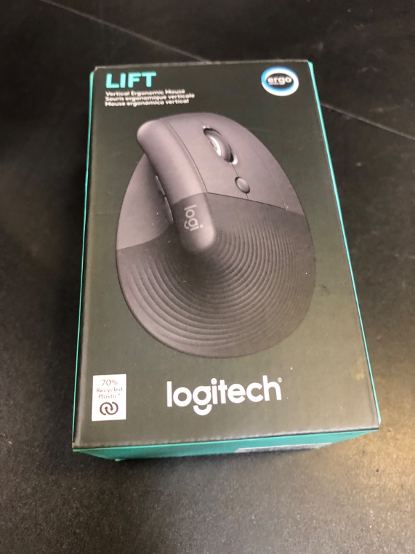 Photo 1 of Logitech Lift Vertical Ergonomic Mouse, Wireless Bluetooth or USB Receiver, Quiet Clicks, 4 Buttons, Right Hand Wireless Mouse, Windows/macOS/iPadOS, Laptop, PC - Graphite