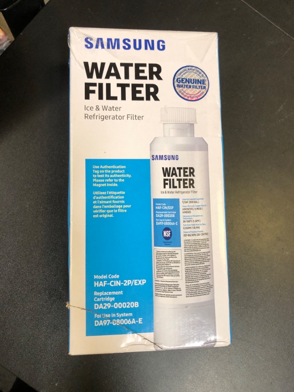 Photo 1 of SAMSUNG Genuine Filters for Refrigerator Water and Ice, Carbon Block Filtration for Clean, Clear Drinking Water, DA29-00020B-2P, 2 Pack