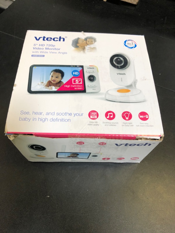 Photo 1 of VTech VM818HD Baby Monitor, 5" 720p Screen, Night Light, 110-degree Wide-Angle True-Color DayVision, HD No Glare NightVision, 1000ft Range, 2-Way Talk, Secure Transmission No WiFi