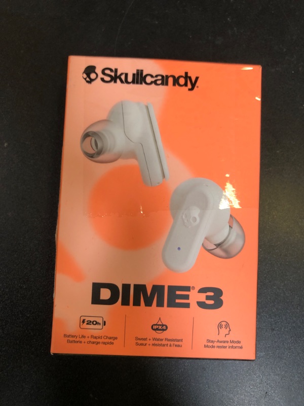 Photo 1 of Skullcandy Dime 3 Wireless Earbuds, Bluetooth Headphones, Noise Isolating Fit, Up to 20 Hours Battery, Microphone for iPhone Android, Easy Carry with Integrated Lanyard - Bone