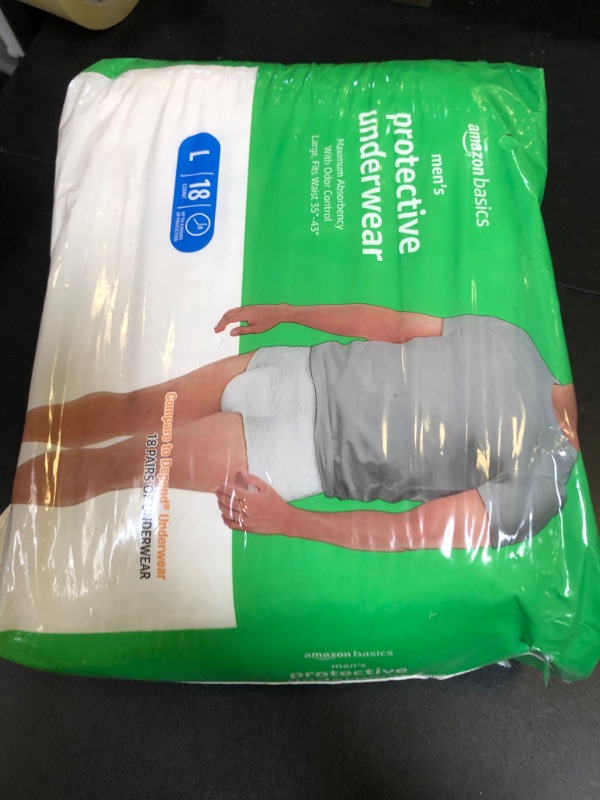 Photo 1 of Amazon Basics Incontinence Underwear for Men, Maximum Absorbency, Large, 18 Count (1 Pack)