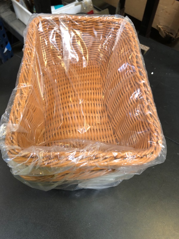 Photo 1 of Yarlung 3 Pack Imitation Rattan Woven Bread Baskets, 11.8 Inch Poly Wicker Fruit Baskets for Food Serving, Display, Vegetables, Home Kitchen, Restaurant, Outdoor, Brown Rectangular