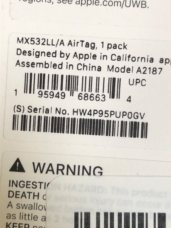 Photo 1 of Apple AirTag. Keep Track of and find Your Keys, Wallet, Luggage, Backpack, and More. Simple one-tap Set up with iPhone or iPad