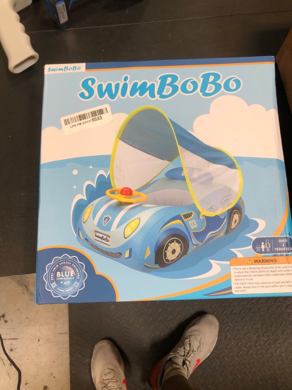 Photo 1 of Swimbobo Toddler Pool Float Inflatable Car Baby Swim Float with Adjustable Sun Canopy and Safety Seat Pool Toys for Kids 3+ Years Old (Blue Sports Car)