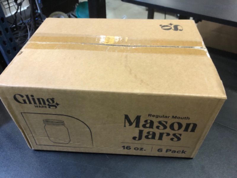 Photo 1 of [6 Pack] 16 oz. Regular-Mouth Glass Mason Jars with Metal Airtight Lids and Bands for 1 Pint Canning, Preserving, & Meal Prep