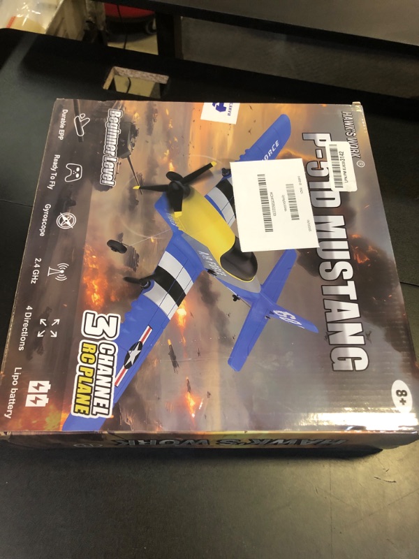 Photo 1 of HAWK'S WORK 3 Channel RC Plane P-51D Mustang, Remote Control Airplane Ready to Fly, 2.4GHz 6-axis Gyro Stabilizer, Easy to Fly for Kids & Beginners