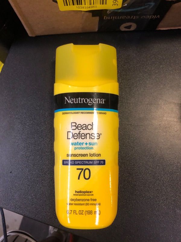 Photo 1 of Neutrogena Sunscreen Lotion Beach Defense SPF 70, 6.7 fl oz, Face and Body Sunscreen, Oil Free, Fast Absorbing, Oxybenzone Free Sun Care