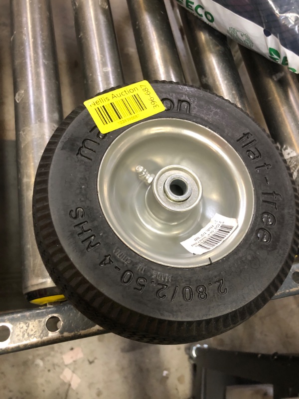 Photo 1 of Marathon 00026 Flat Free 2.80/2.50-4 Tire and Wheel Assembly, 3” Centered Hub, 1/2” Ball Bearings, Replacement Tire for Casters, Utility Carts and Other Equipment, Easy Install Assembly