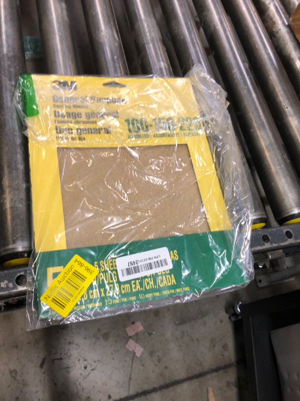 Photo 1 of 3M Aluminum Oxide Sandpaper, 5 Sheets, Assorted Grit 100-150-220, 9-in x 11-in, Multi-Purpose Abrasive Sanding Paper, For General Purpose Sanding On Paint, Wood and Metal (9005NA)