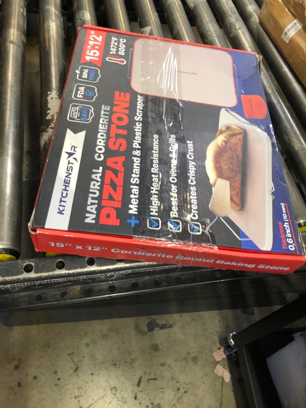 Photo 1 of KitchenStar 15x12-inch Pizza Stone for Oven & BBQ Grill with Handles, Rectangular, 5/8" Thick - Natural Cordierite, 1800°F Resistant, Baking Stone Set with Stainless Steel Rack & Plastic Scraper Tool