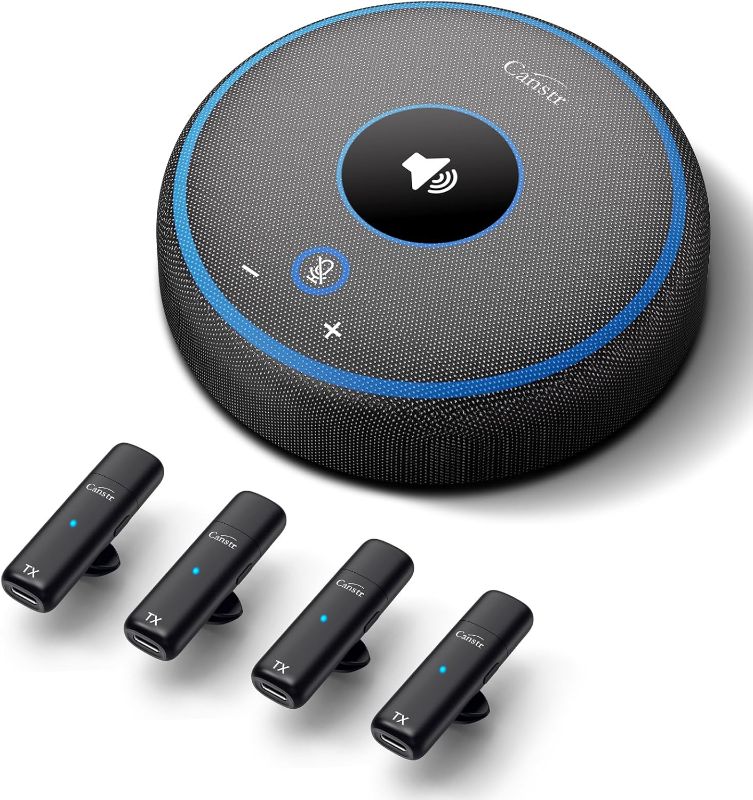 Photo 1 of Conference Speaker with 4 Wireless Mics, USB Speakerphone with AI Noise Reduction&360° Voice Pickup, Conference Microphone Compatible with Leading Platforms (4 Wireless Mics)
