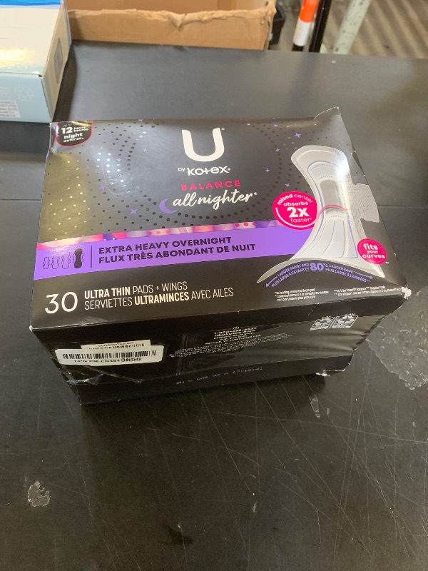 Photo 1 of U by Kotex Balance Pads with Wings, Ultra Thin, Overnight, Extra Heavy Absorbency, 30 Count