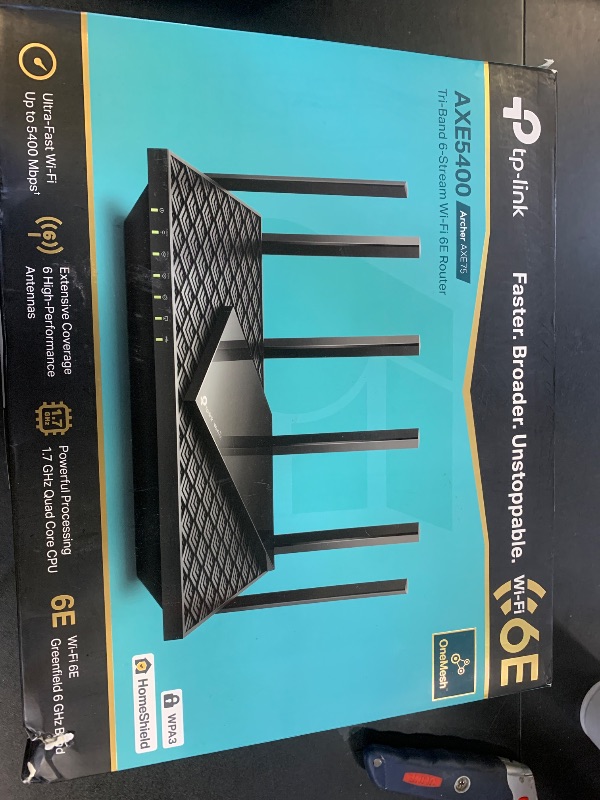 Photo 1 of TP-Link AXE5400 Tri-Band WiFi 6E Router (Archer AXE75)- Gigabit Wireless Internet Router, ax Router for Gaming, VPN Router, OneMesh, WPA3, Black