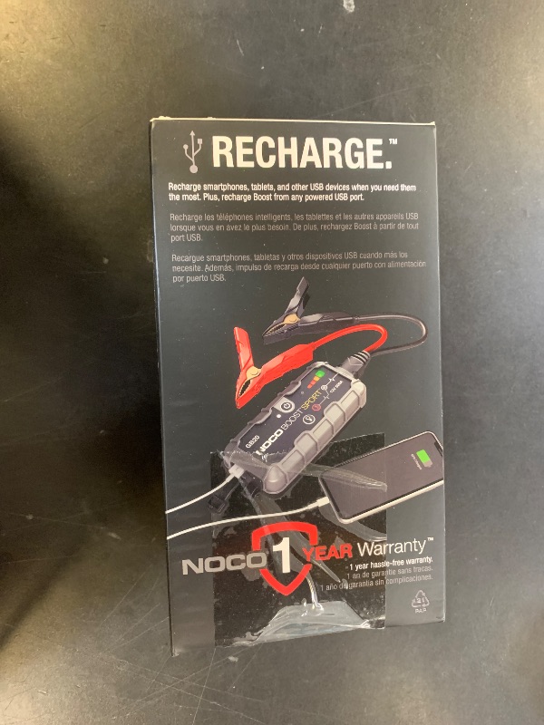 Photo 1 of NOCO Boost GB20: 500A UltraSafe Jump Starter – 12V Lithium Battery Booster Pack, Portable Jump Box, Power Bank & Jumper Cables - for 4.0L Gas Engines
