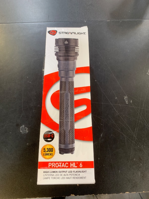 Photo 1 of Streamlight 88132 ProTac HL 6 5,300-Lumen 80,000-Candela Rechargeable Flashlight with Y USB-C Cord and Wrist Lanyard, Black