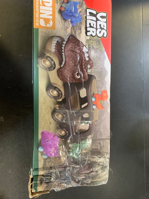 Photo 1 of Veslier Dinosaur Car Toy for 2 3 4 5 Years Old Boys, Friction Power Carrier Truck with 4 Pack Small Pull Back Dino Car, Christmas Birthday Gift for 18+ Months Boy Girl Kids Toddlers