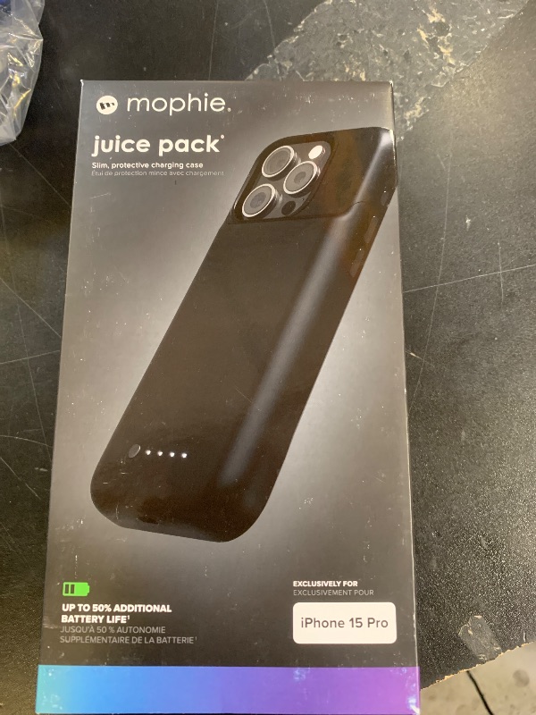 Photo 1 of Mophie Juice Pack iPhone 15 Pro Battery Case - Legendary Power & Protection - Up to 50% Extra Battery, 6ft Drop Safety, Eco-Friendly Design, Black