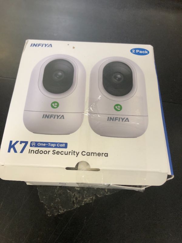 Photo 1 of INFIYA 2K Security Camera Indoor-360 Cameras for Home Security and One-Tap Call, Elderly/Cat/Baby/Nanny, Motion Alert, Intelligent Tracking, 2.4GHz WiFi Only, Work with Alexa/Google Home, K7 2Pack
