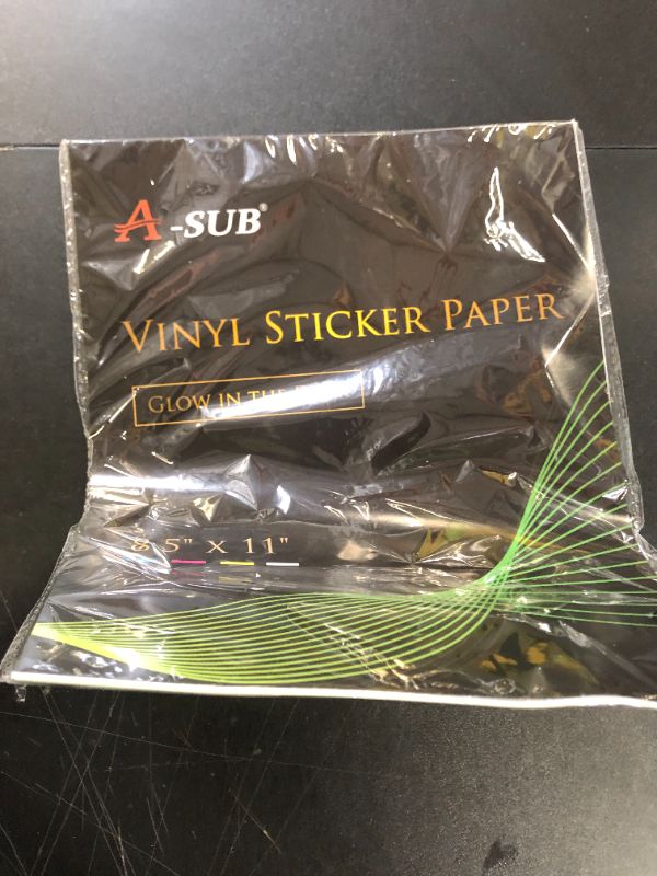 Photo 1 of A-SUB Glow in The Dark Printable Vinyl Sticker Paper for Inkjet Printers, Waterproof Sticker Paper 8.5x11 Inch 5 Sheets