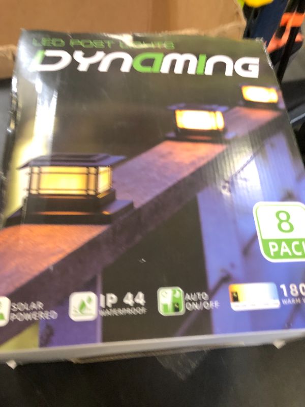 Photo 1 of Dynaming 8 Pack Solar Post Cap Lights Outdoor with Flickering Flame Light, Fence Post Solar Lights Fit for 4x4 5x5 6x6 Vinyl/Wooden Posts, High Brightness SMD LED Lighting Decor for Garden Deck Patio