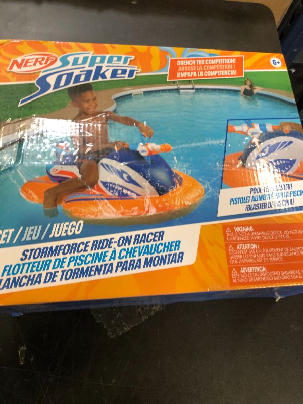 Photo 1 of Nerf Super Soaker Stormforce Ride-On Racer – Inflatable Pool Float with Pool-Fed Mega Water Blaster