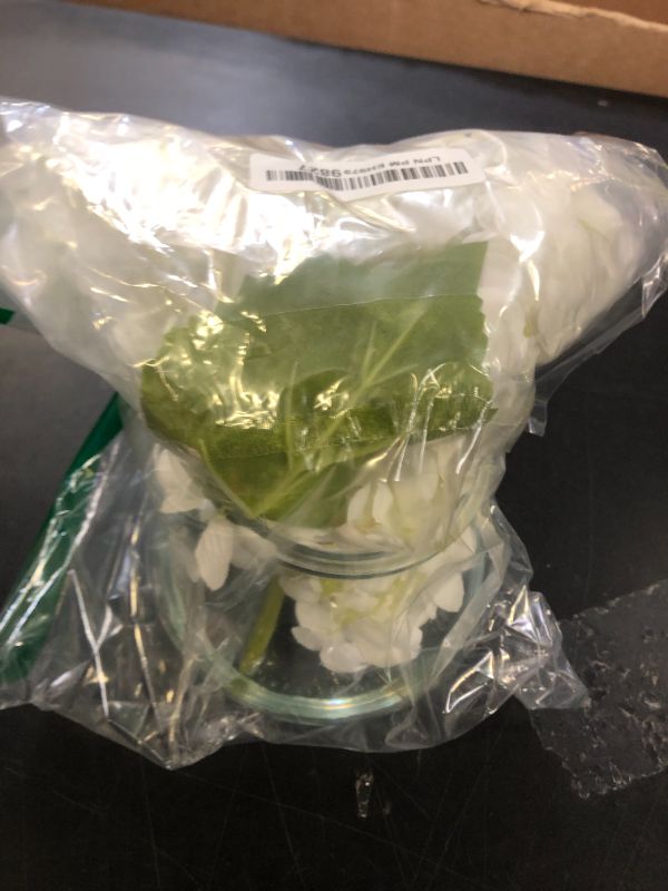 Photo 1 of Hollyone Hydrangea Artificial Flowers with Vase White Silk Fake Flowers Arrangements in Glass Vase with Faux Water for Home Bathroom Office Table Centerpiece Shelf Decorations