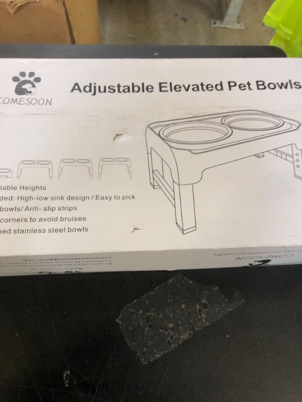 Photo 1 of COMESOON Elevated Dog Bowls, 4 Height Adjustable Raised Bowl Stand with 2 Thick 50oz Stainless Steel Food Bowls Non-Slip Feeder Adjusts to 3.7'', 9.2'', 10.75'', 12.36'' Black, (DB-W01)