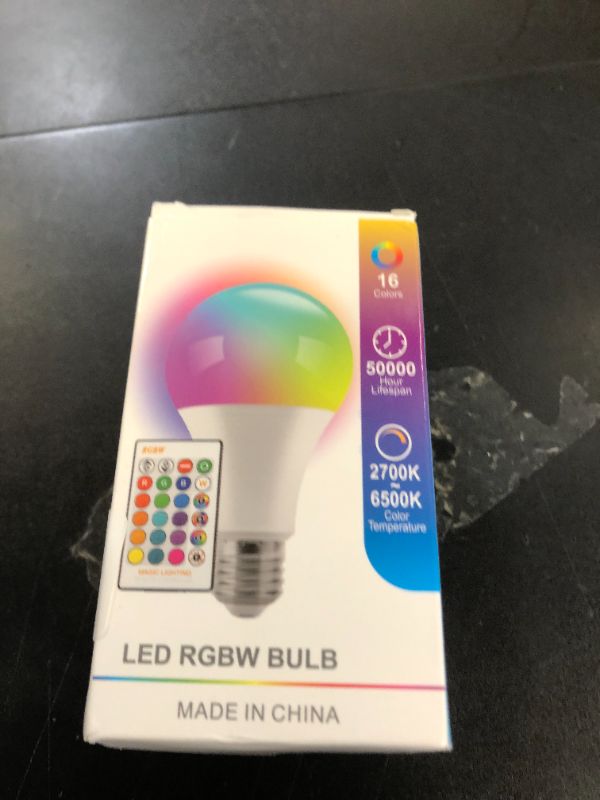 Photo 1 of Droiee Dimmable E26 Warm LED Light Bulb, 6W RGBW Color 500LM with 16 Color Changing Modes for Christmas, Party etc with Remote Control 1PCS