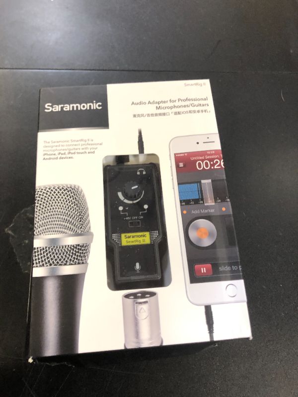 Photo 1 of Saramonic Smartrig II XLR Microphone & 6.3mm Guitar Adapter with Phantom Power Preamp Amplifier for iPhone 8 8 Plus 7 7 Plus 6 iPad iPod, Android Smartphone