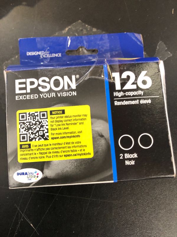Photo 1 of EPSON 126 DURABrite Ultra Ink Black Dual Cartridge For WF-3520, WF-3530, WF-3540, WF-520, WF-545, WF-630, WF-633, WF-635, WF-645, WF-7010, WF-7510, WF-7520, WF-840, WF-845 and other select models