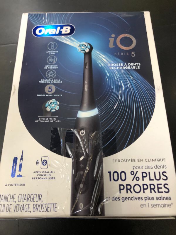 Photo 1 of Oral-B iO Deep Clean + Whiten Rechargeable Electric Toothbrush with Visible Pressure Sensor, 2 Minute Timer, 5 Cleaning Settings, 1 iO5 Limited, 3 Toothbrush Heads, Travel Case & Refill Holder, Black