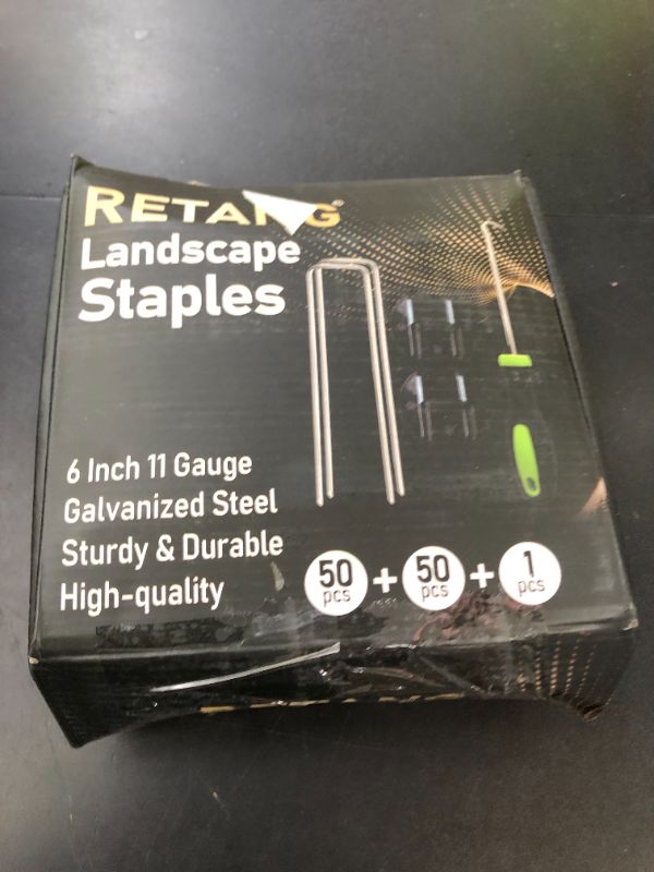 Photo 1 of 101Pcs Landscape Staples Set, 50Pcs 6 inch 11 Gauge Garden Stakes and 50Pcs Gaskets and 1Pick Hook, Heavy Duty Galvanized U Shaped Metal Stakes for Securing Garden Fabric Weed Barrier,Yard Fence