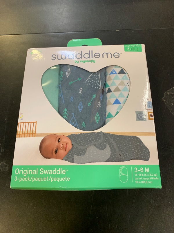 Photo 1 of SwaddleMe by Ingenuity Original Swaddle, 100% Cotton, Improves Sleep & Calms Startle Reflex, 3-6 Months, 1.0 TOG, 3-Pack, Baby Swaddle Blanket - Mountaineer