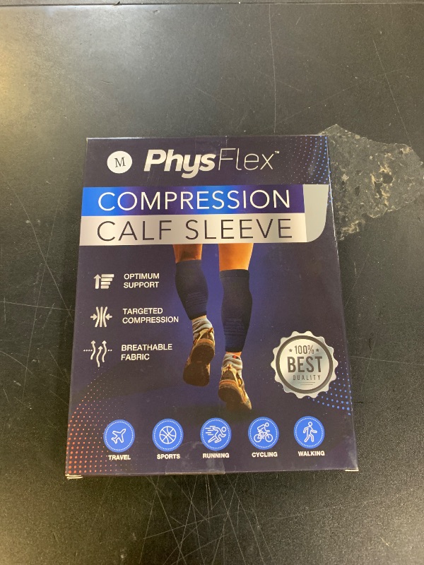 Photo 1 of Calf Compression Sleeves for Men and Women - (1 Pair) Footless Compression Socks Support for Varicose Veins, Nursing, Pregnancy, Running - PhysFlex Leg Sleeve Brace for Shin Splints, Pain Relief and Reduces Swelling (Black, Medium)