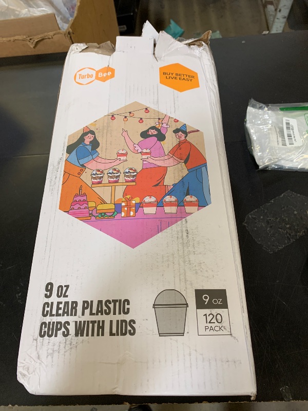 Photo 1 of Turbo Bee 120 Pack 9 OZ Clear Plastic Cups with Dome Lids, Disposable Dessert Cups with Lids for Fruit, Snack Smoothie, Pudding and Ice Cream (No Hole)