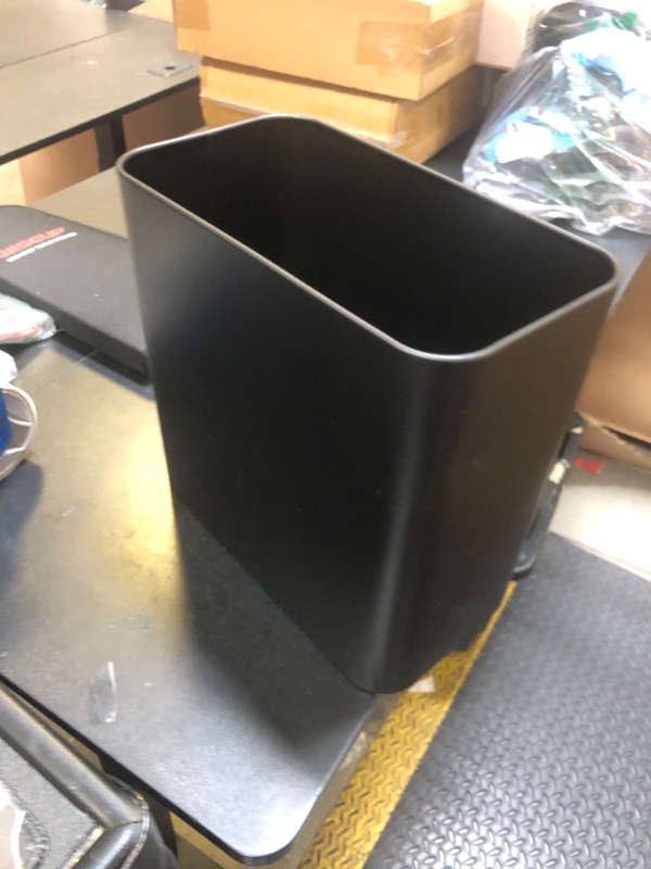 Photo 1 of mDesign Small Metal 2.4 Gallon Trash Can Wastebasket Garbage Bin for Bathroom - Mini Slim Rubbish Waste Bin for Master or Guest Bath, Bedroom, Garage, Laundry Room, or Playroom, Black, Pack of 1