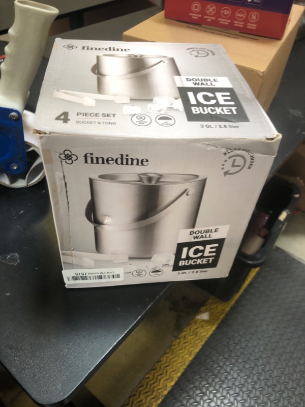 Photo 1 of FineDine Double-Wall Stainless Steel Insulated Ice Bucket With Lid & Ice Tong [3 Liter] Included Strainer Keeps Ice Cold & Dry, Carry leather Handle, Home Bar, Chilling Beer, Champagne, Wine Bottle
