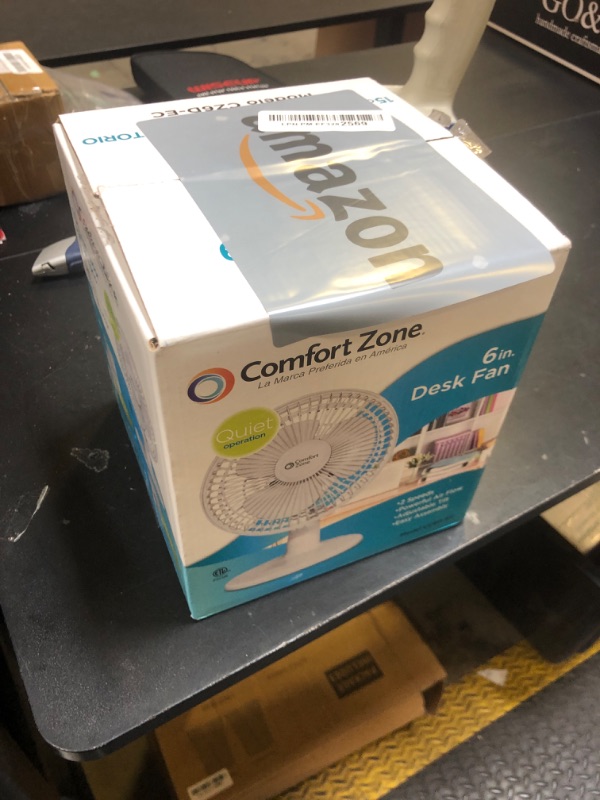 Photo 1 of Comfort Zone 6-inch Mini Desk Fan with Fully Adjustable Tilt, Portable 2 Speed Tabletop Fan, Quiet Bedside or Office Fan with Stable Base, White