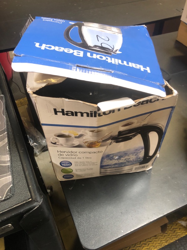 Photo 1 of Hamilton Beach Glass Electric Tea Kettle, Water Boiler & Heater, 1 Liter, 1500 Watts for Fast Boiling, BPA Free, Cordless Serving, Auto-Shutoff & Boil-Dry Protection, Soft Blue LED (40930)
