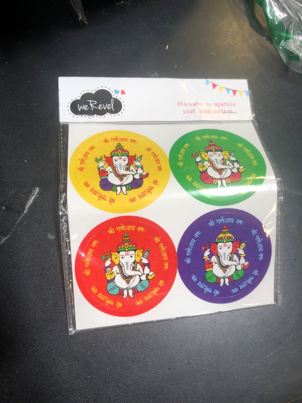 Photo 1 of weRevel Shree Ganesha Decorative Party Stickers, 40 Count, 2 Inches, Round, 4 Traditional Colors