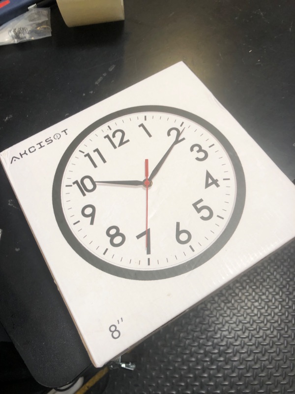 Photo 1 of AKCISOT Wall Clock, Modern Small Wall Clocks Battery Operated 8 Inch, Silent Non-Ticking Analog Classic for Office, Home, Bathroom, Kitchen, Bedroom, School(Black)
