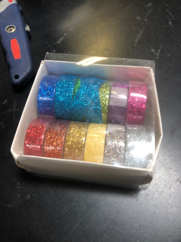 Photo 1 of Cotrida 12 Rolls Glitter Washi Tape Set – 15mm Rainbow Colored Masking Tape, Sparkle Decorative Tape for DIY, Art, Scrapbook Tape, Decor & Crafts