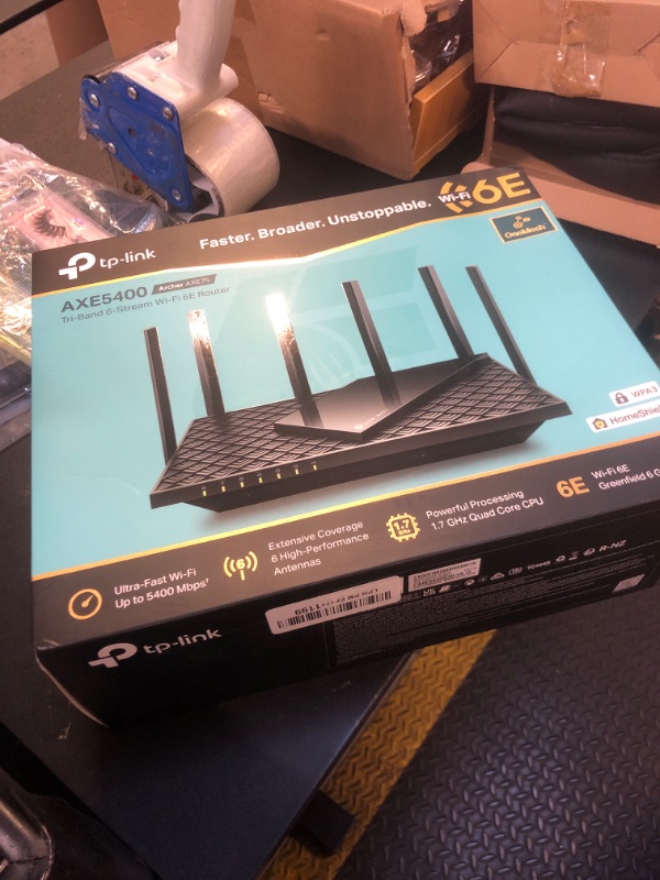 Photo 1 of TP-Link AXE5400 Tri-Band WiFi 6E Router (Archer AXE75)- Gigabit Wireless Internet Router, ax Router for Gaming, VPN Router, OneMesh, WPA3, Black