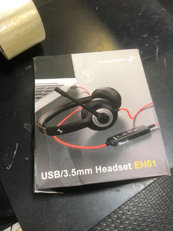 Photo 1 of JIAMQISHI USB Headset with Mic for PC, On-Ear Computer Laptop Headphones with Noise Cancelling Microphone in-line Control for Home Office Online Class Skype Zoom (USB+3.5mm, Black)
