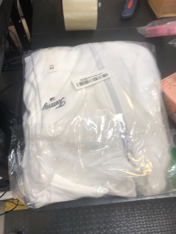 Photo 1 of Tommy Jeans Women's Medium Weight Zip Up Hoodie with Script Logo and Drawstring, White MD