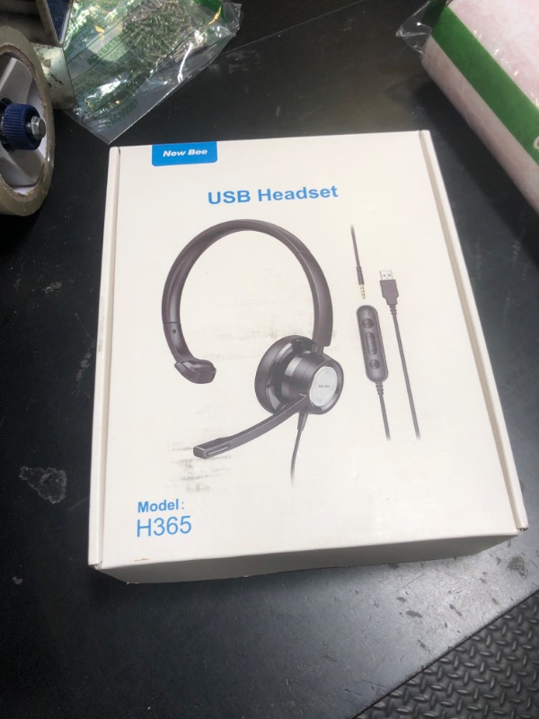 Photo 1 of New Bee USB Headset with Noise Cancelling Mic, Single Ear Headset for PC, Call Center, Skype, Zoom, Tablet, Laptop