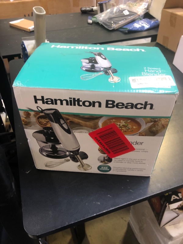 Photo 1 of Hamilton Beach 4-in-1 Electric Immersion Hand Blender with Handheld Blending Stick, Whisk + 3-Cup Food & Vegetable Chopper Bowl, 2-Speeds, 225 Watts, Silver and Stainless Steel (59765)