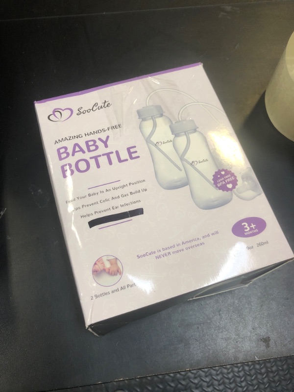 Photo 1 of Hands-Free Baby Bottle - Anti-Colic Self Feeding 9 oz Baby Bottle Nursing System with Fast Flow Nipple/Teat 3m+ Infant (2 Bottles - Soo Cute)