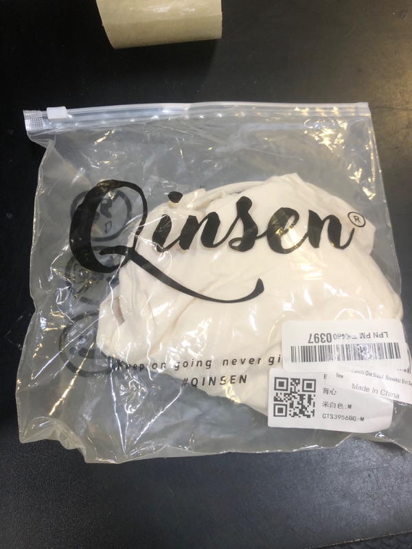 Photo 1 of QINSEN Womens One Shouder Tank Tops Summer Y2K Going Out Basic Sleeveless Shirt Biege M