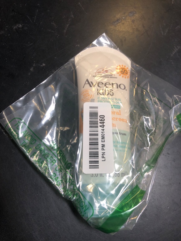 Photo 1 of Aveeno Kids Continuous Protection Zinc Oxide Mineral Sunscreen Lotion for Children's Sensitive Skin with Broad Spectrum SPF 50, Tear-Free, Sweat- & Water-Resistant, Non-Greasy, 3 fl. oz